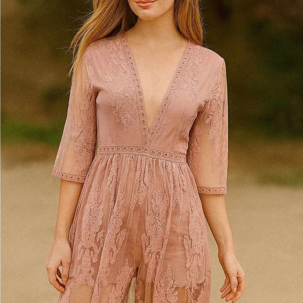 Wishlist Lace‎ V-Neck Jumpsuit in Blush Pink